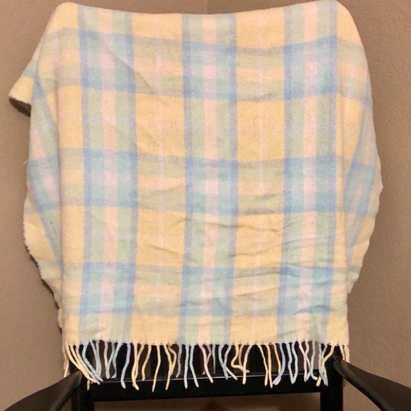 Italian Pastel Blue Yellow Plaid Throw Blanket - Picture 7 of 7